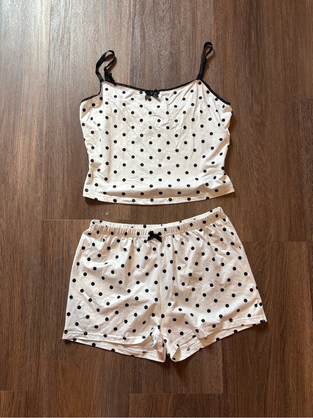 Polka Dot Cami & Short Sleep Set - White with Black Dots